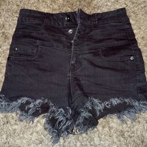 High Waisted Black Shorts - Ariya Jean shorts - ripped shorts - size 1